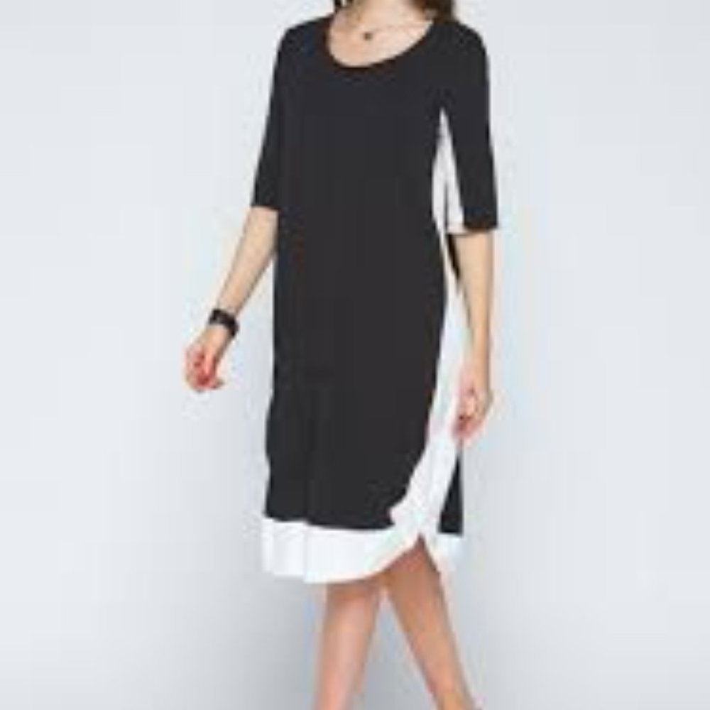 Luukaa Black and White Colorblock Midi Dress